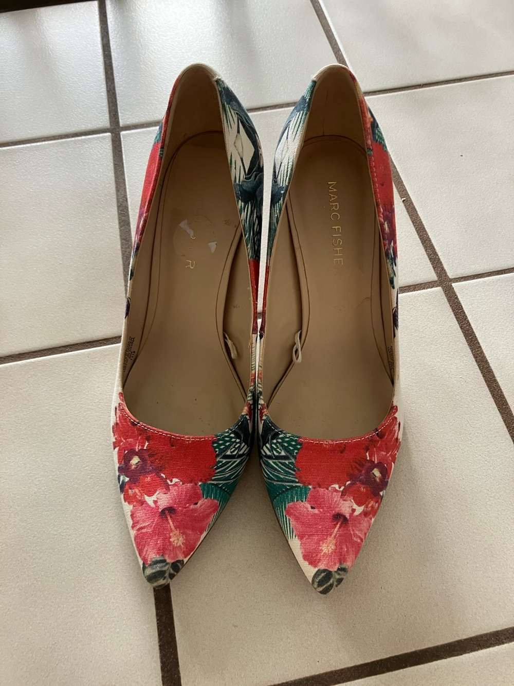 Marc Fisher Floral Pointed-Toe Pumps in Red and Green Tropical Print